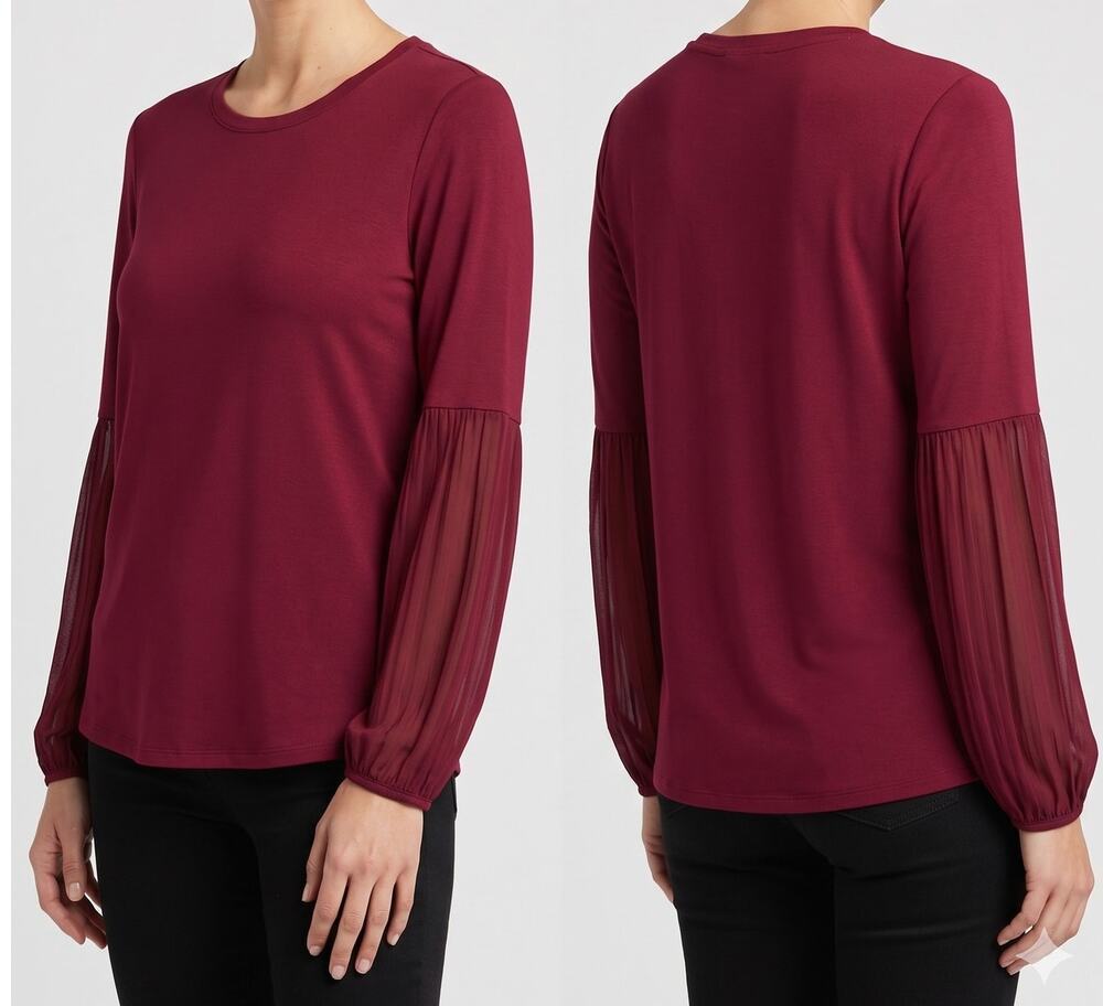 Simply Vera Vera Wang Raspberry Pink Crewneck Puff Sleeve Top Polyester Small